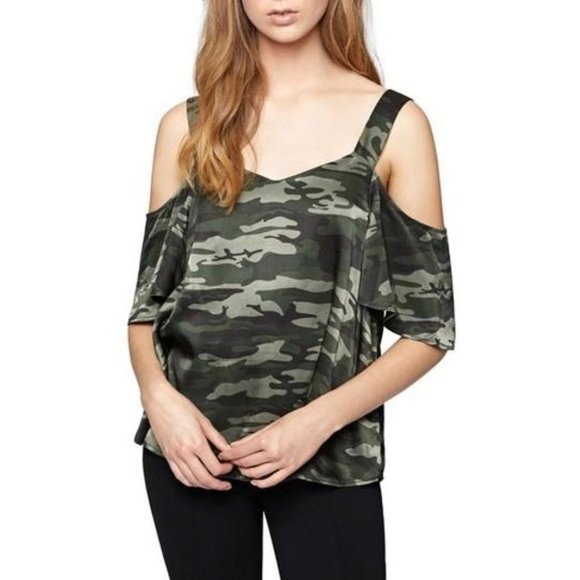 Sanctuary Tops - SANCTUARY Drea Satin Camo Off The Shoulder Top